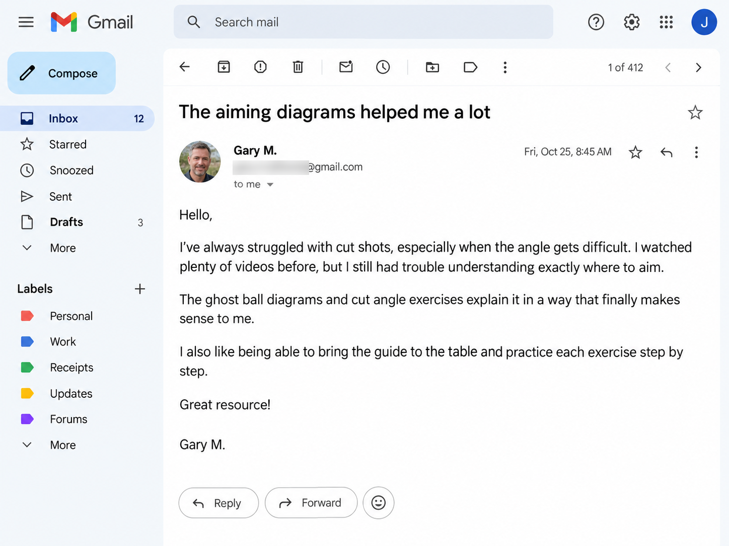 Email from a reader: the aiming diagrams helped him a lot
